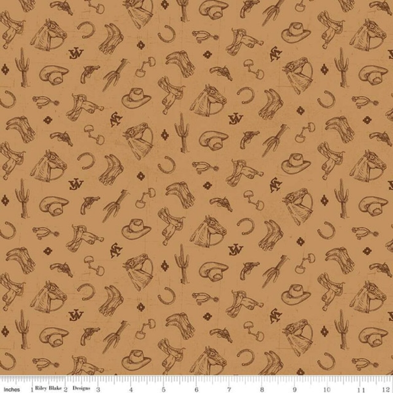 Icons in Tan (c16625-tan) | John Wayne American West | Riley Blake Designs | Riley Blake